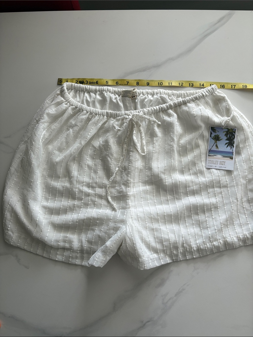 Women’s White High-Waist Textured Drawstring Shorts